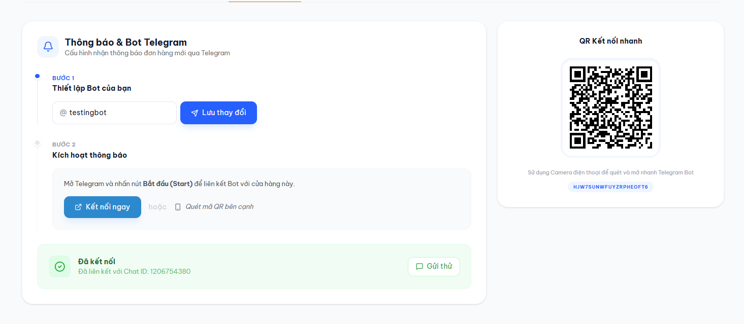 Cấu hình Telegram Bot nhận thông báo chuông báo có đơn hàng mới tức thì cho quán cafe nhà hàng